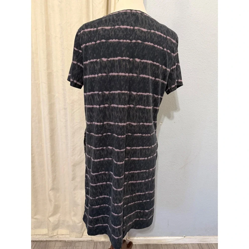Ellen Tracy Lagenlook Midi Dress L Pima Cotton Animal Stripe T-Shirt Black Combo